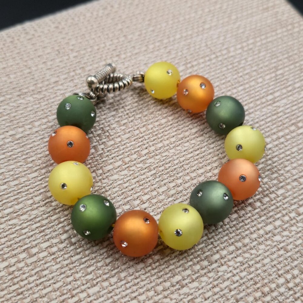 8 Inch Sterling Silver Crystals Imbedded Colorful Bracelet B967 - Picture 2 of 7